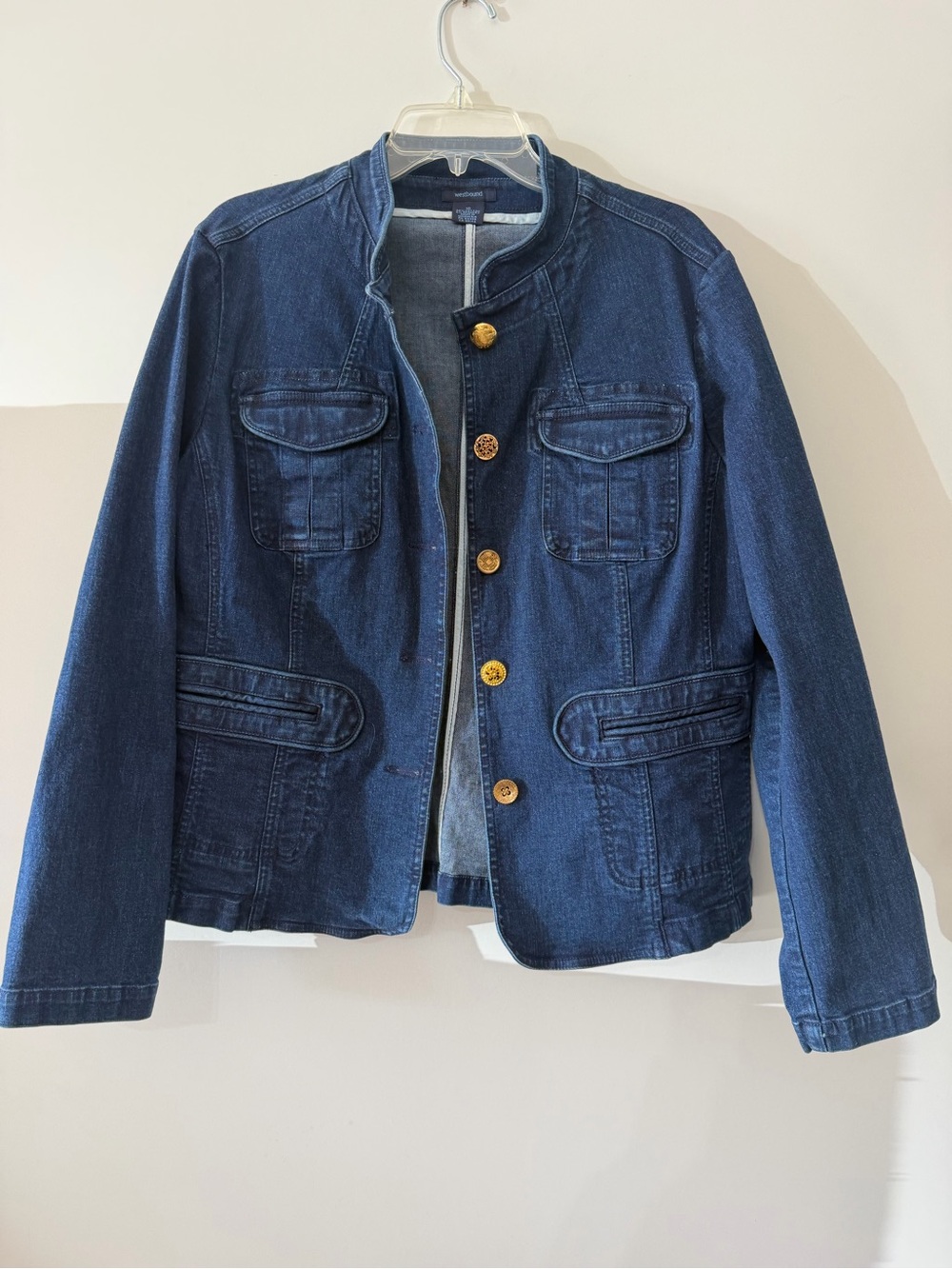 Westbound Navy Denim Military-Inspired Jacket with Gold Buttons